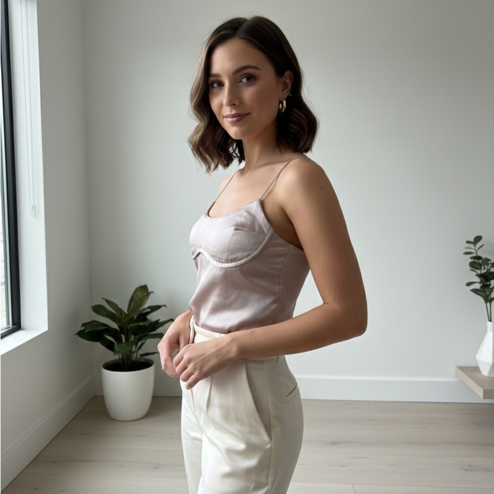 Elegant Pink Satin Crop Top